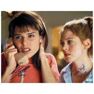 neve campbell, rose mcgowan autographed scream sidney prescott and tatum riley 11×14 scene photo