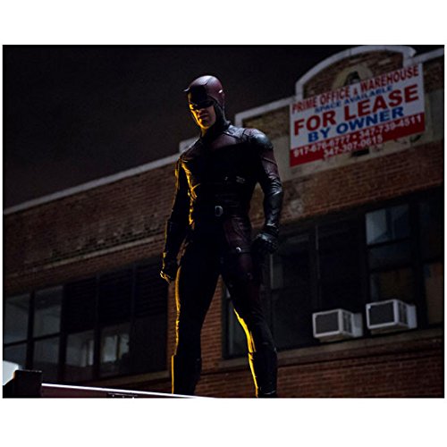 Daredevil (TV Series 2015 - ) 8 inch x 10 inch Photo Charlie Cox in Leather Costume Standing on Roof Top Next Brick Building for Lease kn