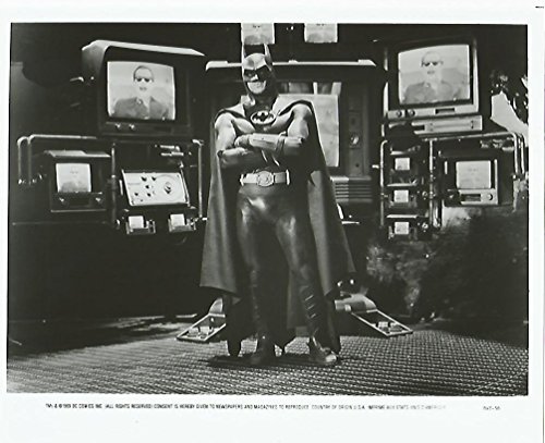 Batman 1989 Movie 8x10 inch Press Kit Photo Michael Keaton with TV monitors