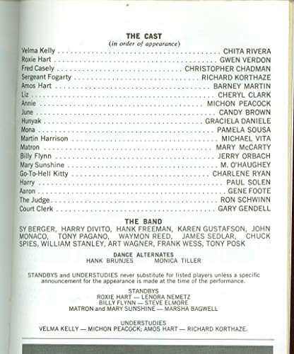 Chicago, Broadway Playbill + Jerry Orbach, Gwen Verdon, Chita Rivera, Barney Martin, Mary McCarty, M. O'Haughey