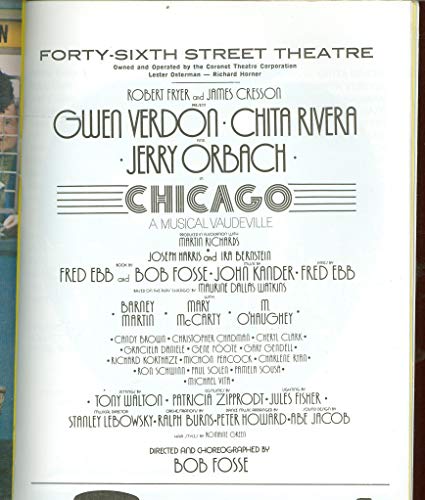 Chicago, Broadway Playbill + Jerry Orbach, Gwen Verdon, Chita Rivera, Barney Martin, Mary McCarty, M. O'Haughey