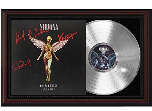 Nirvana In Utero Cherrywood Framed Silver LP Record Signature Display M4