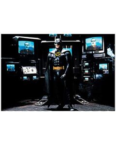 michael keaton as bruce wayne aka batman suited standing in front of computer 8 x 10 inch photo