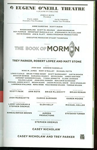 The Book of Mormon, Broadway playbill + Josh Gad, Andrew Rannells, Robert Lopez, Nikki M. Jame