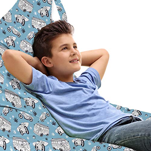 Ambesonne Hippie Lounger Chair Bag, Surfboards Bus Motorcycles Bikes Hawaiian Summer California Design, High Capacity Storage with Handle Container, Lounger Size, Pale Azure Blue and White