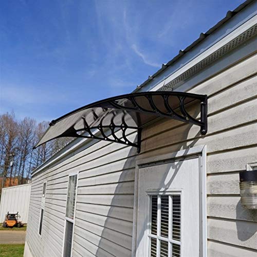 Window Awning Door Canopy, Outdoor Polycarbonate Cover Outdoor Front Door Patio Canopy UV Rain Snow Sunlight Protection (40" x 40", White Canopy/Black Bracket)