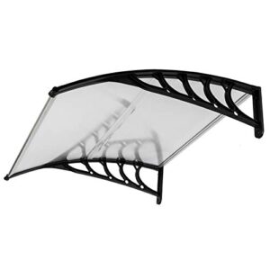 Window Awning Door Canopy, Outdoor Polycarbonate Cover Outdoor Front Door Patio Canopy UV Rain Snow Sunlight Protection (40" x 40", White Canopy/Black Bracket)