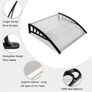 Window Awning Door Canopy, Outdoor Polycarbonate Cover Outdoor Front Door Patio Canopy UV Rain Snow Sunlight Protection (40" x 40", White Canopy/Black Bracket)