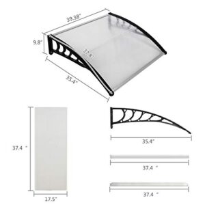 Window Awning Door Canopy, Outdoor Polycarbonate Cover Outdoor Front Door Patio Canopy UV Rain Snow Sunlight Protection (40" x 40", White Canopy/Black Bracket)