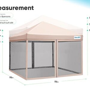 Quictent 8'x8' Ez Pop up Canopy Tent with Netting Screened, Outdoor Instant Portable Gazebo Screen House Room Tent -Fully Sealed, Waterproof & Sand Bags Included (Tan)