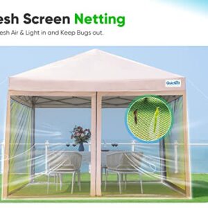 Quictent 8'x8' Ez Pop up Canopy Tent with Netting Screened, Outdoor Instant Portable Gazebo Screen House Room Tent -Fully Sealed, Waterproof & Sand Bags Included (Tan)