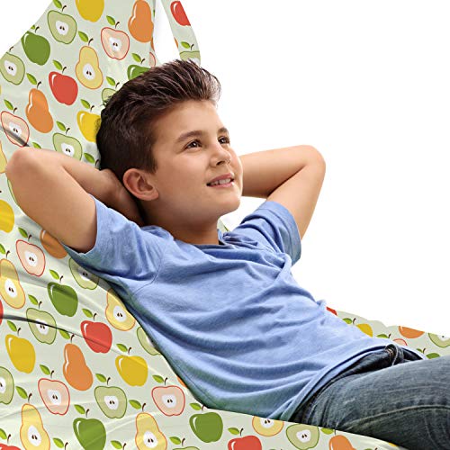 Ambesonne Fruit Lounger Chair Bag, Colorful Cartoon Apples and Pears Along Small Leaves Pattern in Geometric Design, High Capacity Storage with Handle Container, Lounger Size, Multicolor