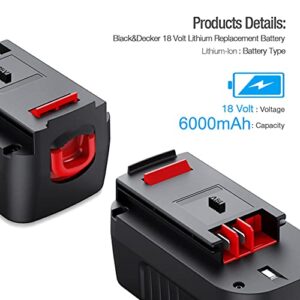 Powerextra 2Pack 6.0Ah 18 Volt Replacement Battery for Black&Decker 18V A1718 A18NH HPB18 HPB18-OPE