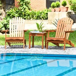 ReunionG 3Pcs Adirondack Chair and Table Set, Outdoor Wooden Lounger Chairs Set w/Widened Armrest, Eucalyptus Frame, Natural Finish, Foldable Chatting Furniture Set for Indoor, Patio and Garden