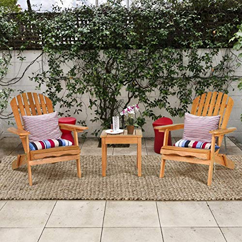 ReunionG 3Pcs Adirondack Chair and Table Set, Outdoor Wooden Lounger Chairs Set w/Widened Armrest, Eucalyptus Frame, Natural Finish, Foldable Chatting Furniture Set for Indoor, Patio and Garden