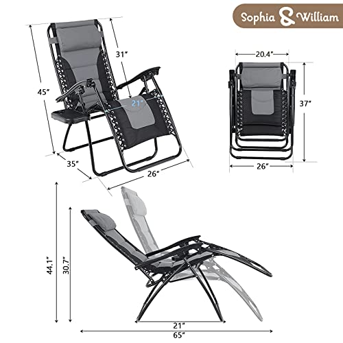 Sophia & Willliam Padded Zero Gravity Chair Recliner Lounge Chair with Free Cup Holder (Grey)