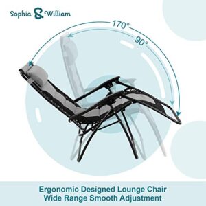 Sophia & Willliam Padded Zero Gravity Chair Recliner Lounge Chair with Free Cup Holder (Grey)