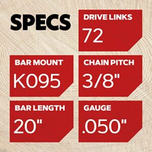 Oregon Chainsaw Guide Bar & Chain Combo, PowerCut Replacement for Saw Chains, Bar Length 20" (50cm) with Chain Set, 3/8" Pitch, 0.050" Gauge, 72 Drive Links (584271)