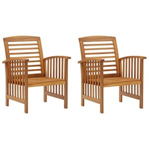 vidaxl patio chairs 2 pcs, patio dining chair with armrest, wood slat back outdoor dining chair for deck garden lawn, solid wood acacia