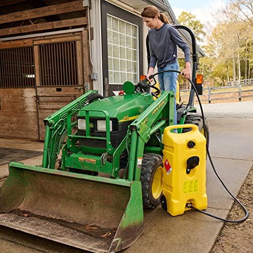 Scepter Flo N' Go Duramax 14 Gallon Portable Diesel Gas Fuel Tank Container Caddy with LE Fluid Transfer Siphon Pump and 10-Foot Long Hose, Yellow