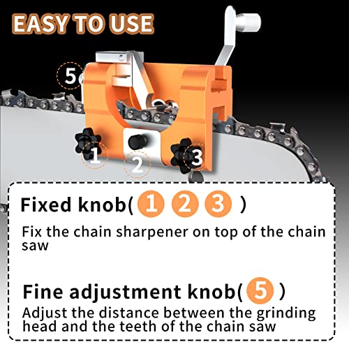 Lair Coo Chainsaw Sharpener, Easy Chainsaw Sharpening Jig Portable Crank Chainsaw Sharpener Tool Made of Carbide Bits, Chainsaw Chain Sharpening Jig Kits for All Chain Saws and Electric Saws (Yellow)