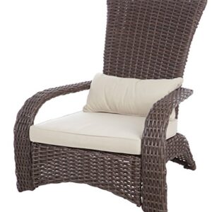 Patio Sense 62172 Deluxe Coconino Wicker Lounge Chair All Weather Wicker Armchair Lightweight Durable Adirondack Style Includes 3" Thick Beige Cushion & Lumbar Pillow - Mocha Finish