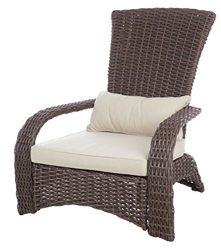 Patio Sense 62172 Deluxe Coconino Wicker Lounge Chair All Weather Wicker Armchair Lightweight Durable Adirondack Style Includes 3" Thick Beige Cushion & Lumbar Pillow - Mocha Finish