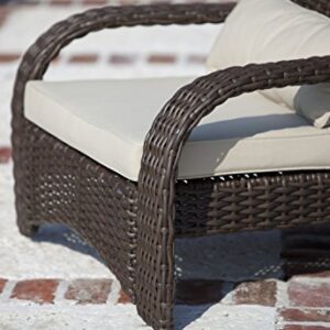 Patio Sense 62172 Deluxe Coconino Wicker Lounge Chair All Weather Wicker Armchair Lightweight Durable Adirondack Style Includes 3" Thick Beige Cushion & Lumbar Pillow - Mocha Finish