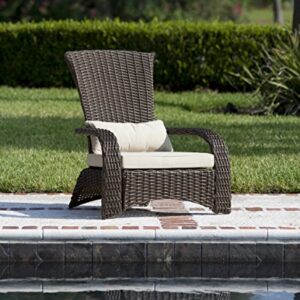 Patio Sense 62172 Deluxe Coconino Wicker Lounge Chair All Weather Wicker Armchair Lightweight Durable Adirondack Style Includes 3" Thick Beige Cushion & Lumbar Pillow - Mocha Finish