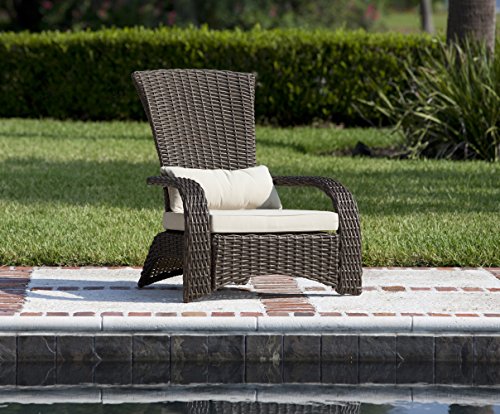 Patio Sense 62172 Deluxe Coconino Wicker Lounge Chair All Weather Wicker Armchair Lightweight Durable Adirondack Style Includes 3" Thick Beige Cushion & Lumbar Pillow - Mocha Finish