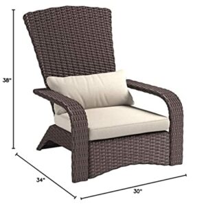 Patio Sense 62172 Deluxe Coconino Wicker Lounge Chair All Weather Wicker Armchair Lightweight Durable Adirondack Style Includes 3" Thick Beige Cushion & Lumbar Pillow - Mocha Finish