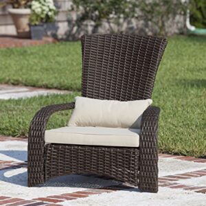 Patio Sense 62172 Deluxe Coconino Wicker Lounge Chair All Weather Wicker Armchair Lightweight Durable Adirondack Style Includes 3" Thick Beige Cushion & Lumbar Pillow - Mocha Finish