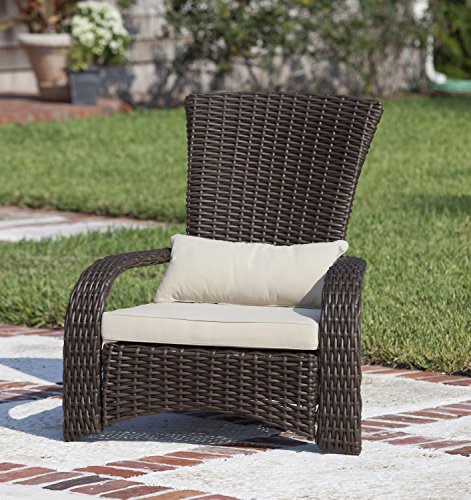 Patio Sense 62172 Deluxe Coconino Wicker Lounge Chair All Weather Wicker Armchair Lightweight Durable Adirondack Style Includes 3" Thick Beige Cushion & Lumbar Pillow - Mocha Finish