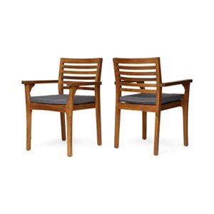 Christopher Knight Home Patio Dining Chairs, Teak Finish + Dark Gray