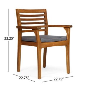 Christopher Knight Home Patio Dining Chairs, Teak Finish + Dark Gray