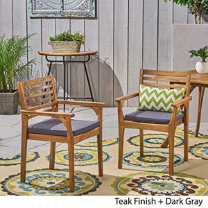 Christopher Knight Home Patio Dining Chairs, Teak Finish + Dark Gray