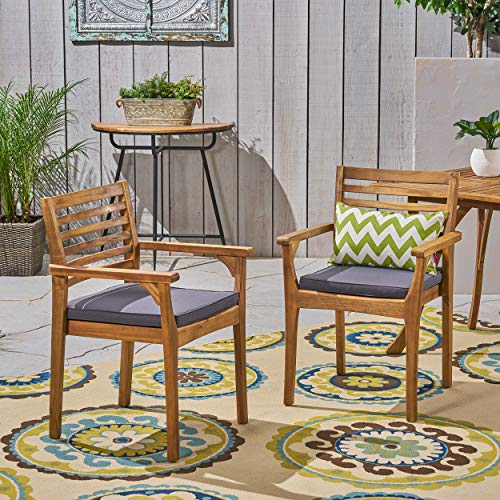 Christopher Knight Home Patio Dining Chairs, Teak Finish + Dark Gray