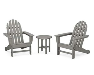 polywood pws417-1-gy classic 3-piece chair side table adirondack seating set, slate grey