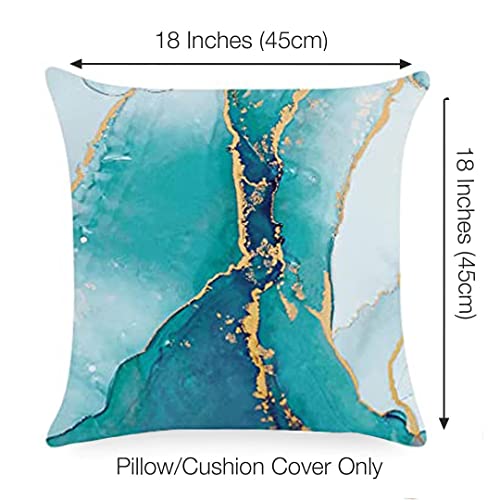 Teal Gold Marble Throw Pillow Covers Decorative Modern Abstract Art Pillow Covers Waterproof Square Cushion Covers 18X18 Inch Set of 4 for Outdoor Patio Furniture Bench Couch Sofa Indoor Home Decor