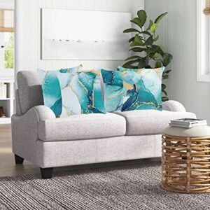 Teal Gold Marble Throw Pillow Covers Decorative Modern Abstract Art Pillow Covers Waterproof Square Cushion Covers 18X18 Inch Set of 4 for Outdoor Patio Furniture Bench Couch Sofa Indoor Home Decor