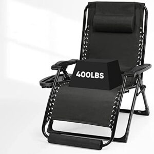 Ezcheer Oversized Padded Zero Gravity Chair with Foot Rest Cushion & Headrest, Support 400 lbs Extra Wide Seat Folding Patio Recliner (Black)