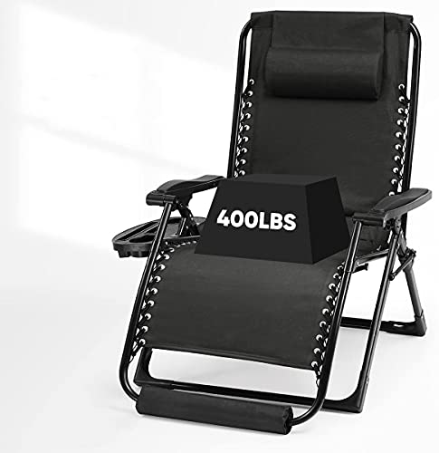 Ezcheer Oversized Padded Zero Gravity Chair with Foot Rest Cushion & Headrest, Support 400 lbs Extra Wide Seat Folding Patio Recliner (Black)