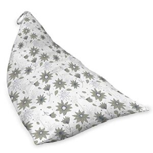 Lunarable Floral Lounger Chair Bag, Hand-Drawn Flyaway Flowers and Petals Upside Down Alignement, High Capacity Storage with Handle Container, Lounger Size, Charcoal Grey Sage Green