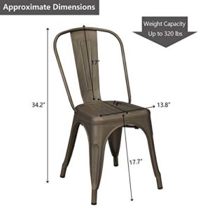 Duhome 18 Inch Metal Dining Chairs Set of 4 Stackable Classic Trattoria Chair Side Chair with Back Restaurant Bistro Cafe Kitchen Indoor Outdoor (Gun)