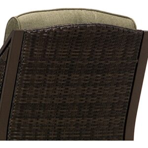 Hanover Ventura Steel Outdoor Patio Woven Luxury Recliner with Brown Wicker, Vintage Meadow Green Cushions and Pillow