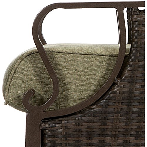 Hanover Ventura Steel Outdoor Patio Woven Luxury Recliner with Brown Wicker, Vintage Meadow Green Cushions and Pillow