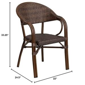 Flash Furniture Milano Series Cocoa Rattan Restaurant Patio Chair with Bamboo-Aluminum Frame