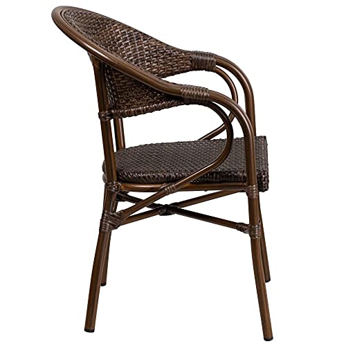 Flash Furniture Milano Series Cocoa Rattan Restaurant Patio Chair with Bamboo-Aluminum Frame