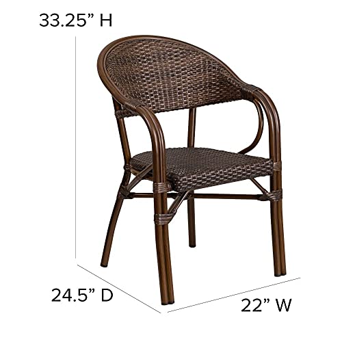 Flash Furniture Milano Series Cocoa Rattan Restaurant Patio Chair with Bamboo-Aluminum Frame