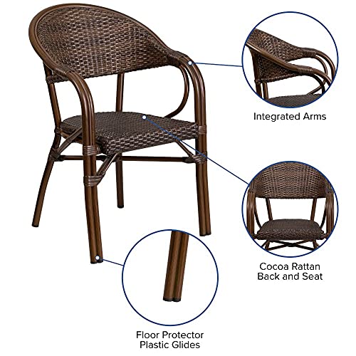 Flash Furniture Milano Series Cocoa Rattan Restaurant Patio Chair with Bamboo-Aluminum Frame